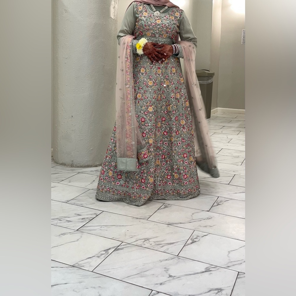 Bridal/ heavy lehenga/ aharara. Mint green indian dress. Sequins and pastel work
